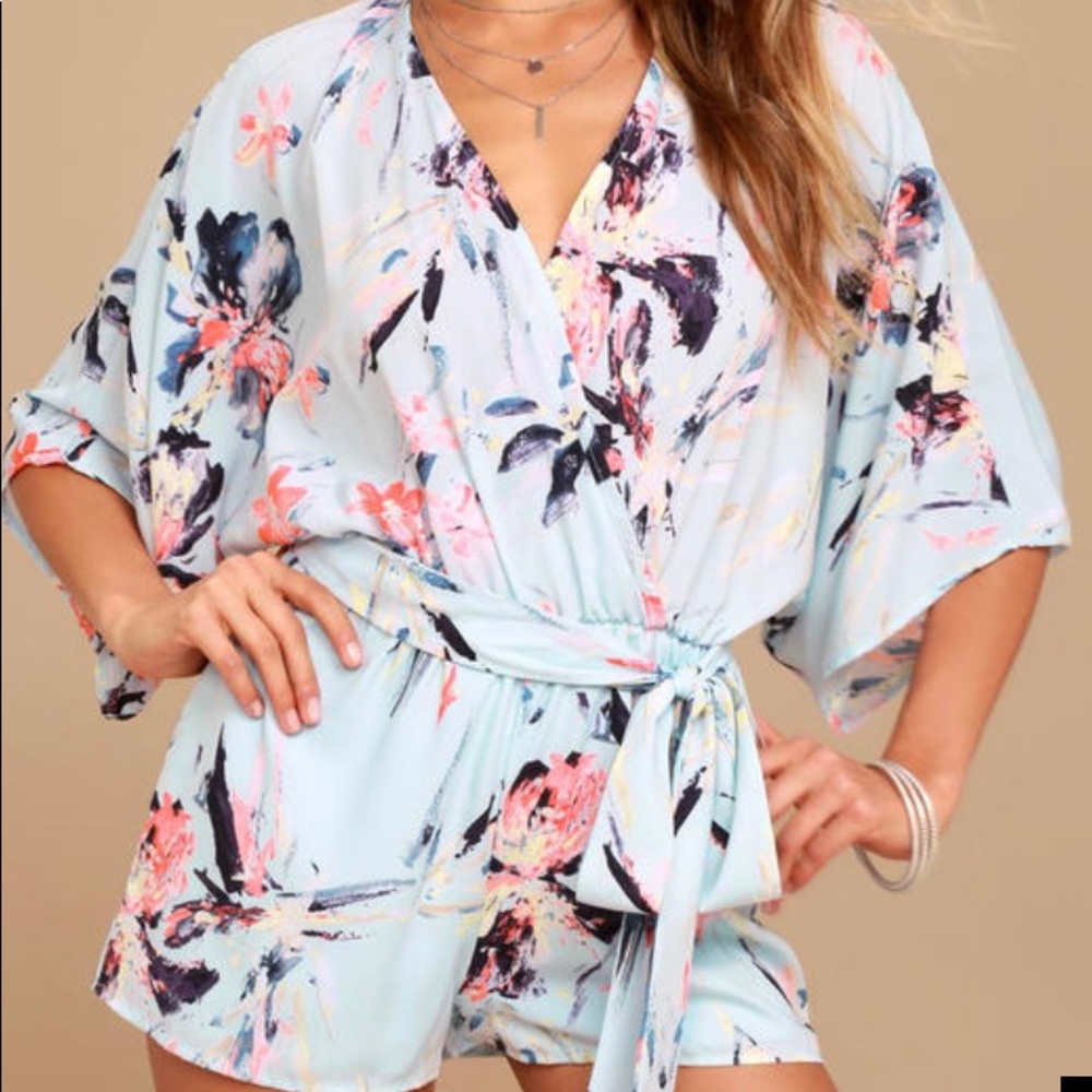 Lulus Paraiso Light Blue Print Romper